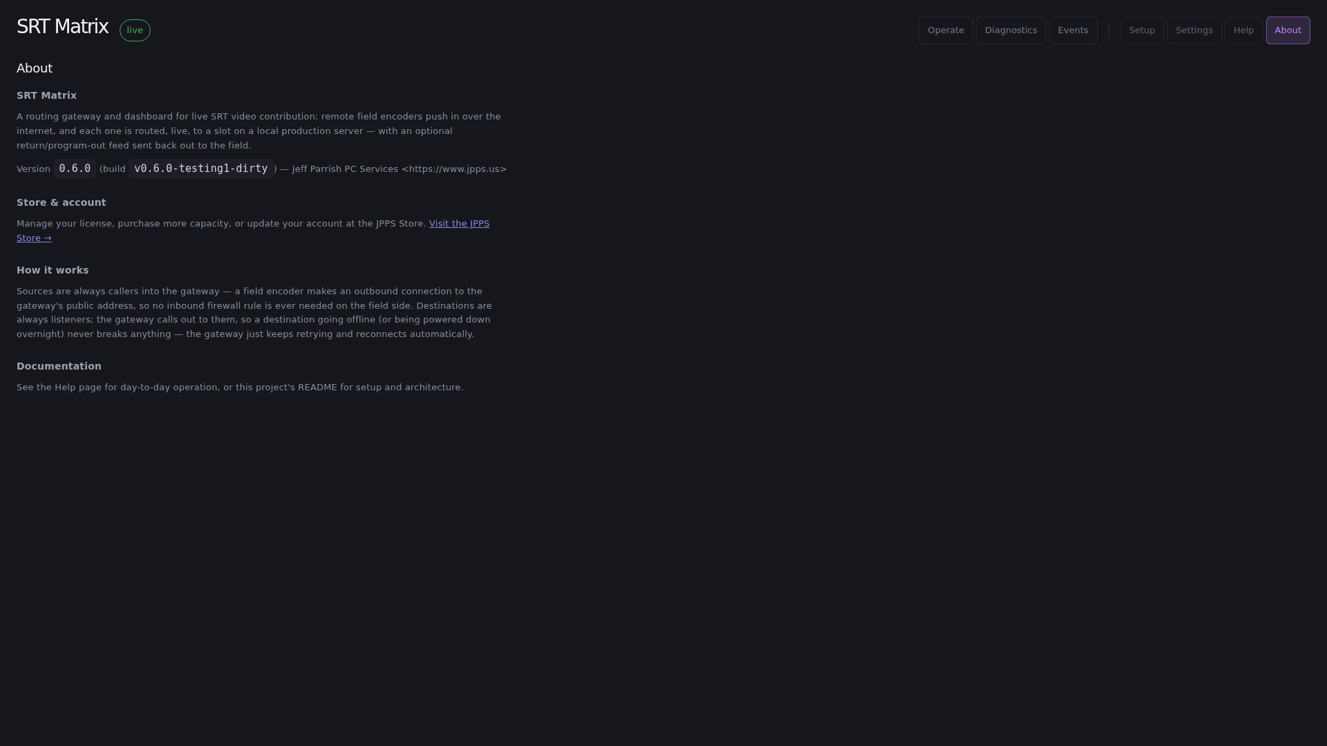 About tab — running version and license info